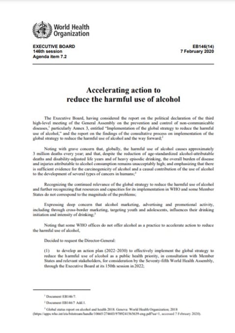 Decision EB146(14) Accelerating action to reduce the harmful use of alcohol
