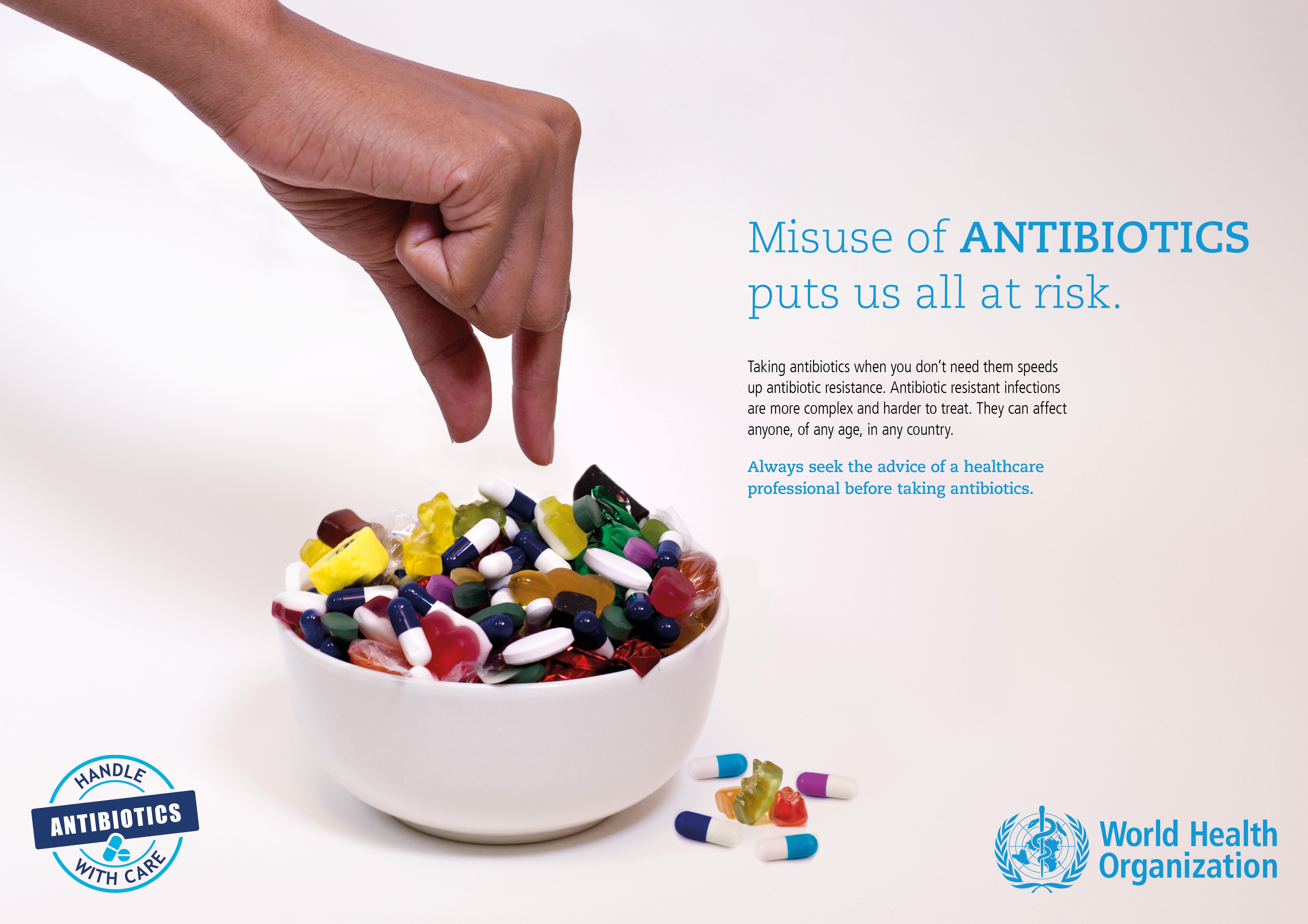World Antibiotic Awareness Week 2017 poster: Misuse of antibiotics puts us all at risk